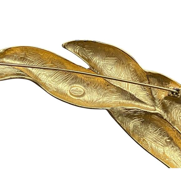 Vintage Givenchy Gold Tone Leaf Brooch Pin Large Modernist Wave Runway 80s - Picture 4 of 7